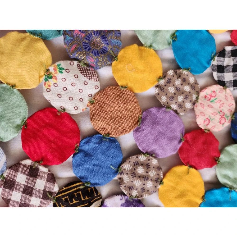 Gorgeous Vintage Handmade YoYo Hand Sewn Quilt‎ Topper Stylish Cottage 94 × 51